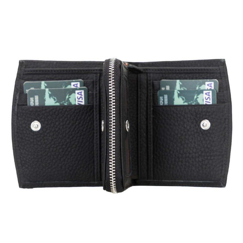 Black Luxury Leather Bifold Minimalist Wallet with Zipper coin slot - Bomonti - 5