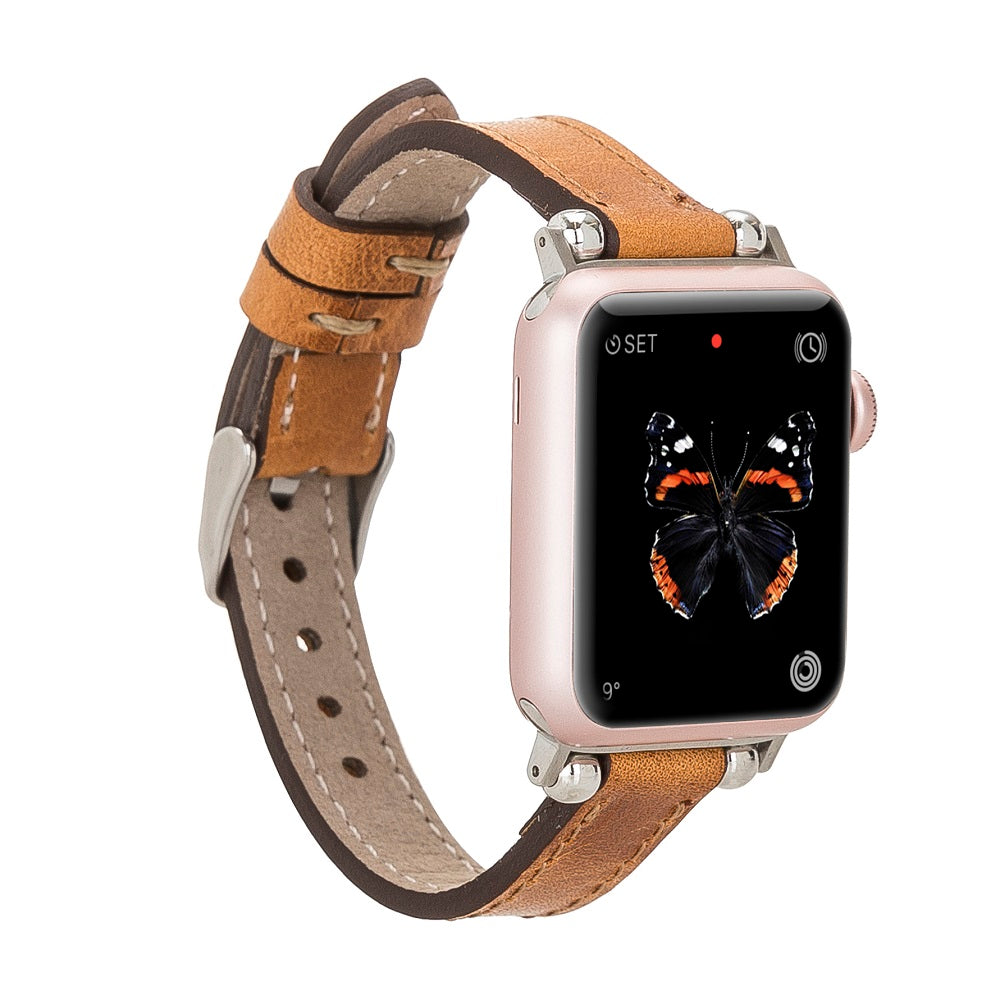 Bridewell Elite Brown Leather Apple Watch Band Strap 38mm 40mm 42mm 44mm 45mm for All Series - Bomonti - 1