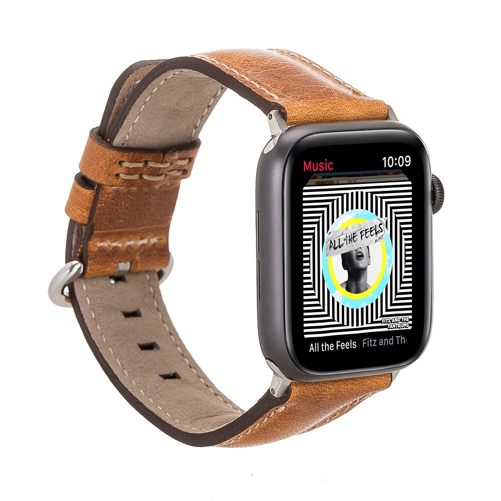 Bristol Elite Brown Leather Apple Watch Band Strap 38mm 40mm 42mm 44mm 45mm for All Series - Bomonti - 1