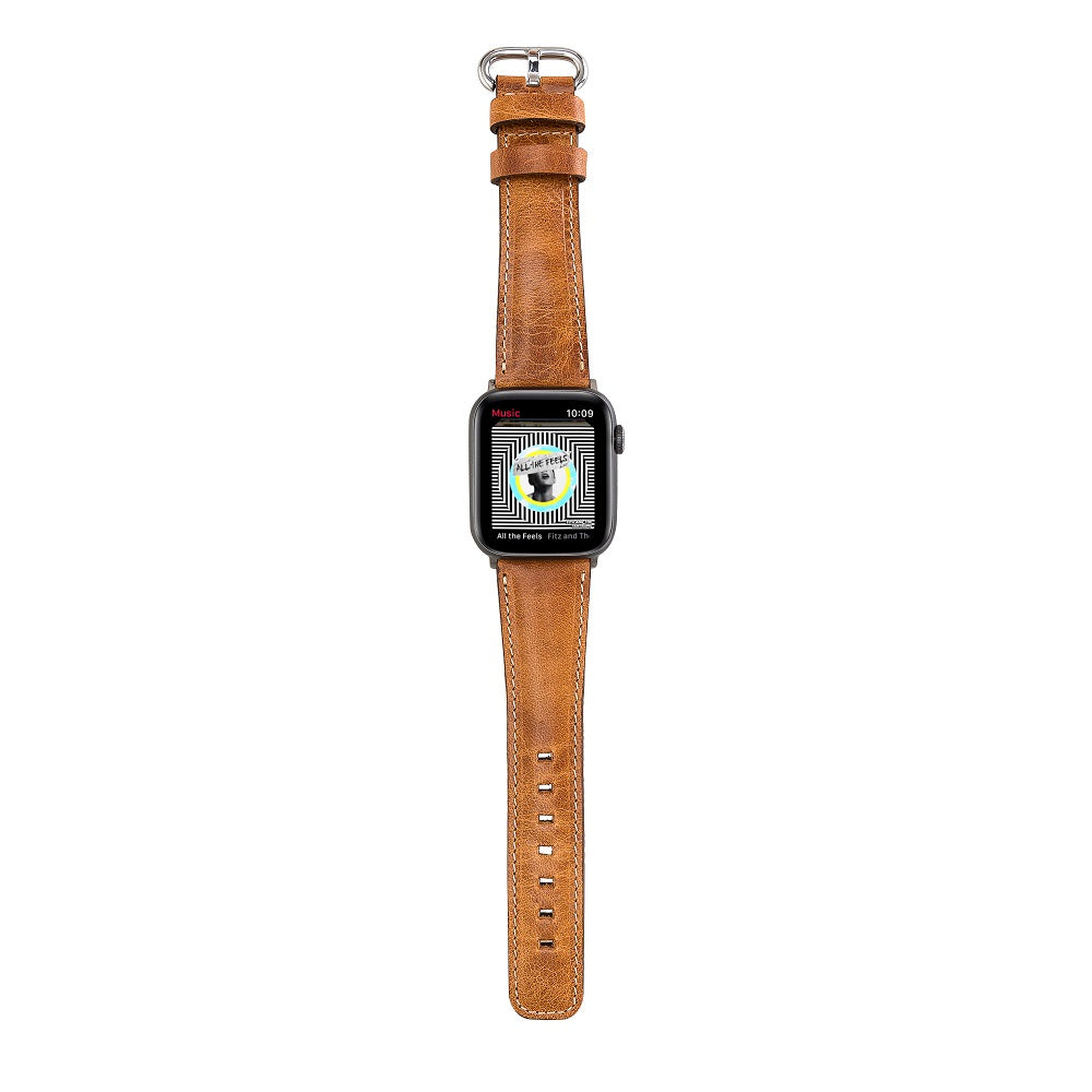 Bristol Elite Brown Leather Apple Watch Band Strap 38mm 40mm 42mm 44mm 45mm for All Series - Bomonti - 3