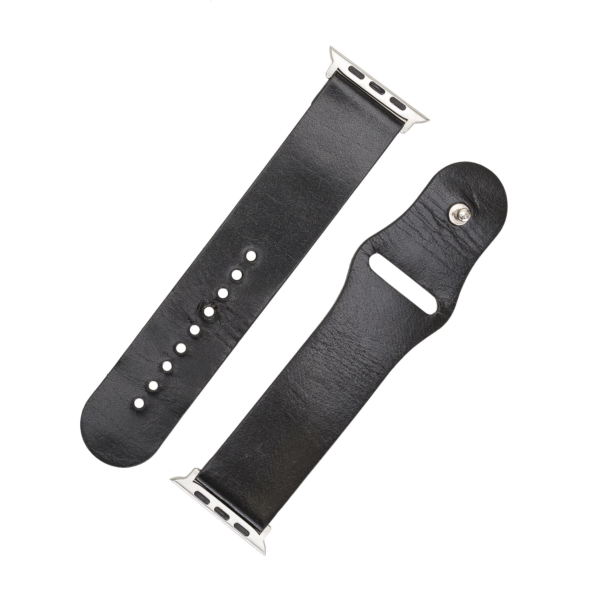 Hackney Black Genuine Leather Apple Watch Band Strap 38mm 40mm 42mm 44mm 45mm for All Series - Bomonti - 4