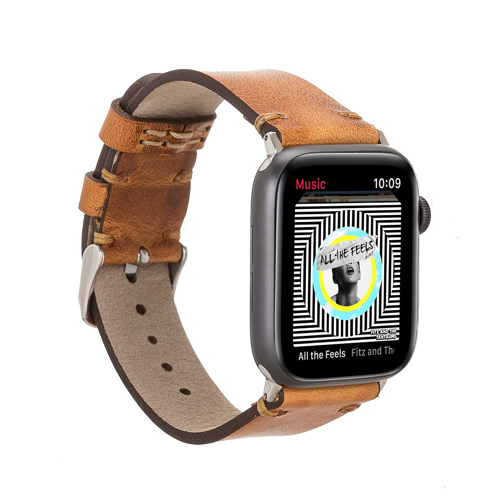 Launceston Elite Brown Genuine Leather Apple Watch Band Strap 38mm 40mm 42mm 44mm 45mm for All Series - Bomonti - 1
