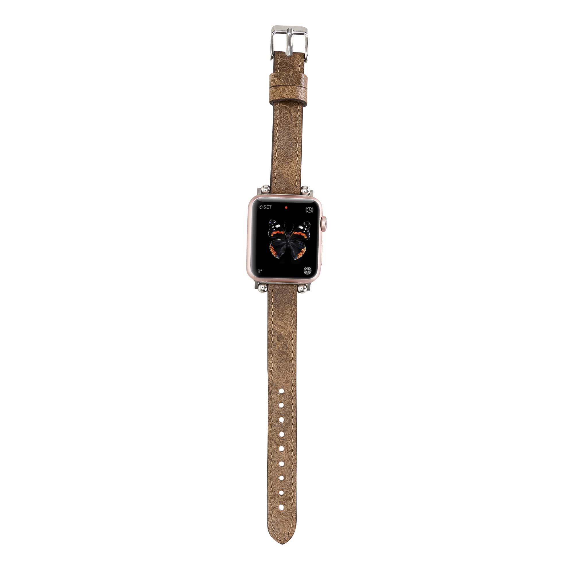 Liverpool  Classic Brown Genuine Leather Apple Watch Band Strap 38mm 40mm 42mm 44mm 45mm for All Series - Bomonti - 5