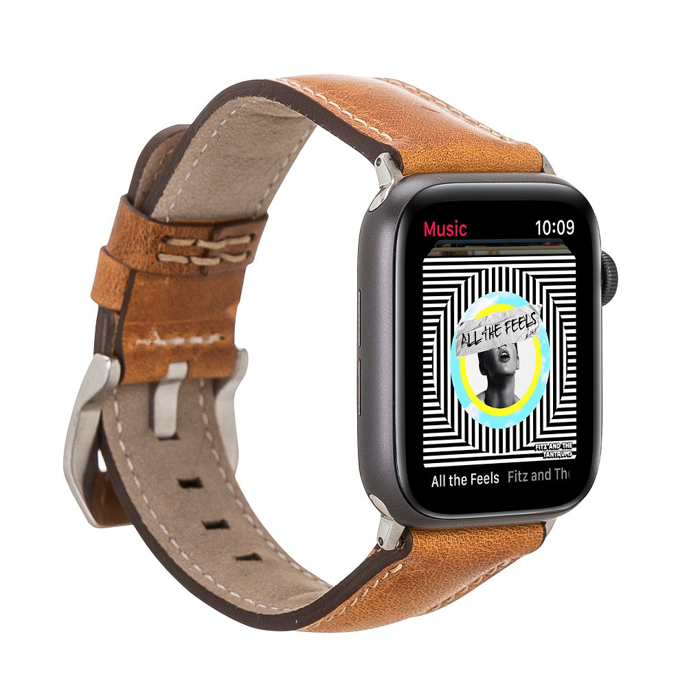 Norwich Elite Brown Genuine Leather Apple Watch Band Strap 38mm 40mm 42mm 44mm 45mm for All Series - Bomonti - 1