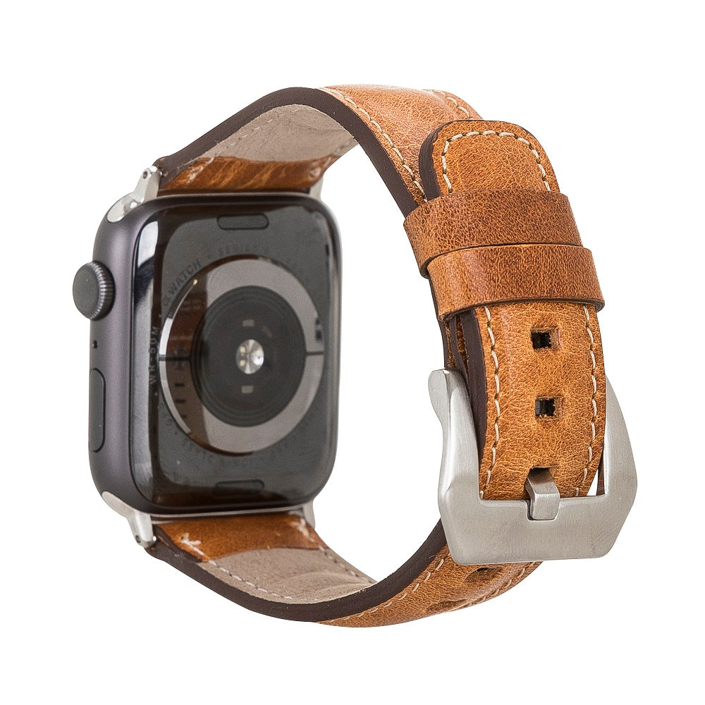 Norwich Elite Brown Genuine Leather Apple Watch Band Strap 38mm 40mm 42mm 44mm 45mm for All Series - Bomonti - 2