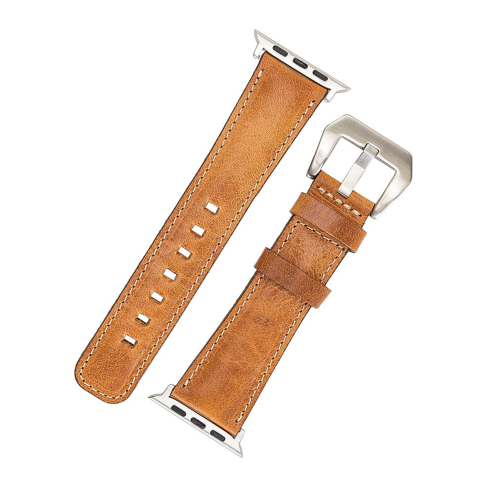 Norwich Elite Brown Genuine Leather Apple Watch Band Strap 38mm 40mm 42mm 44mm 45mm for All Series - Bomonti - 4