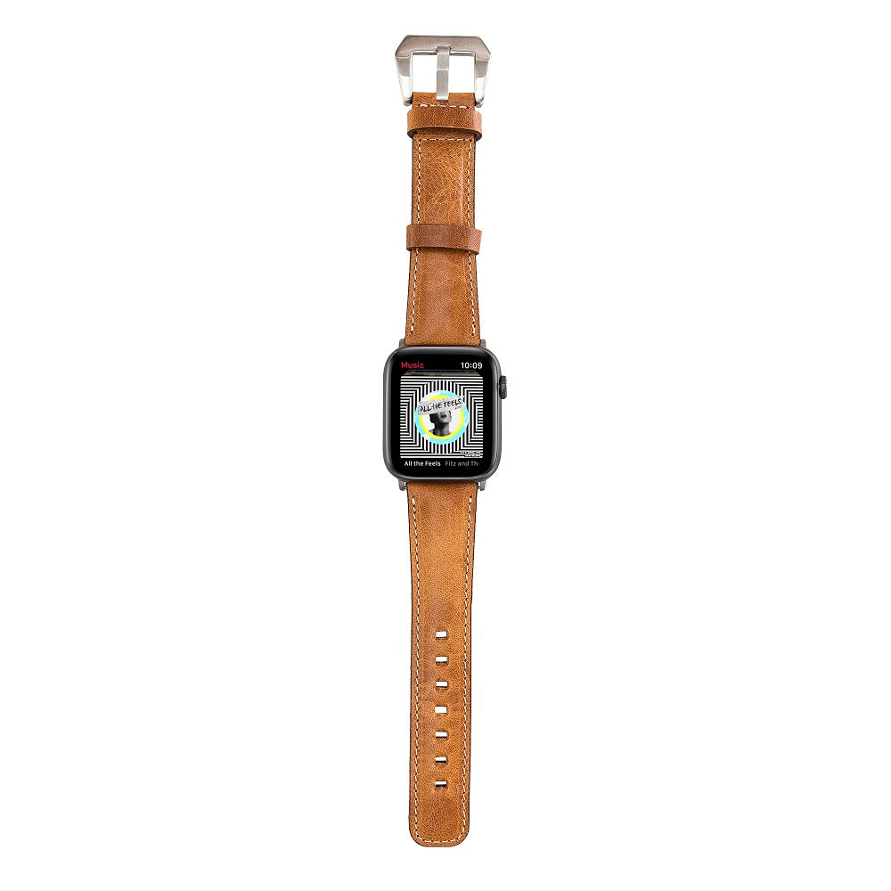 Norwich Elite Brown Genuine Leather Apple Watch Band Strap 38mm 40mm 42mm 44mm 45mm for All Series - Bomonti - 5