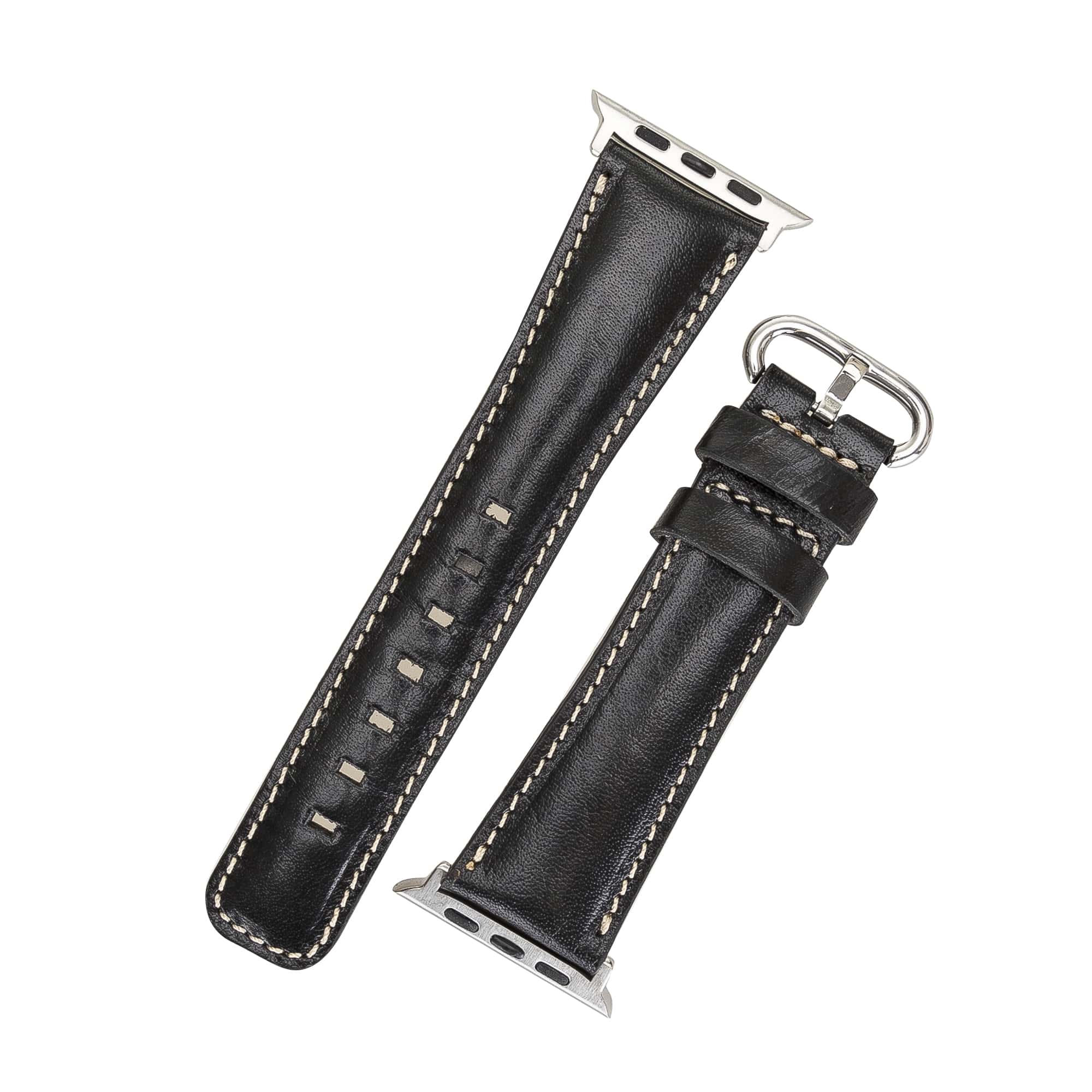 Oxford Black Genuine Leather Apple Watch Band Strap 38mm 40mm 42mm 44mm 45mm for All Series - Bomonti - 3