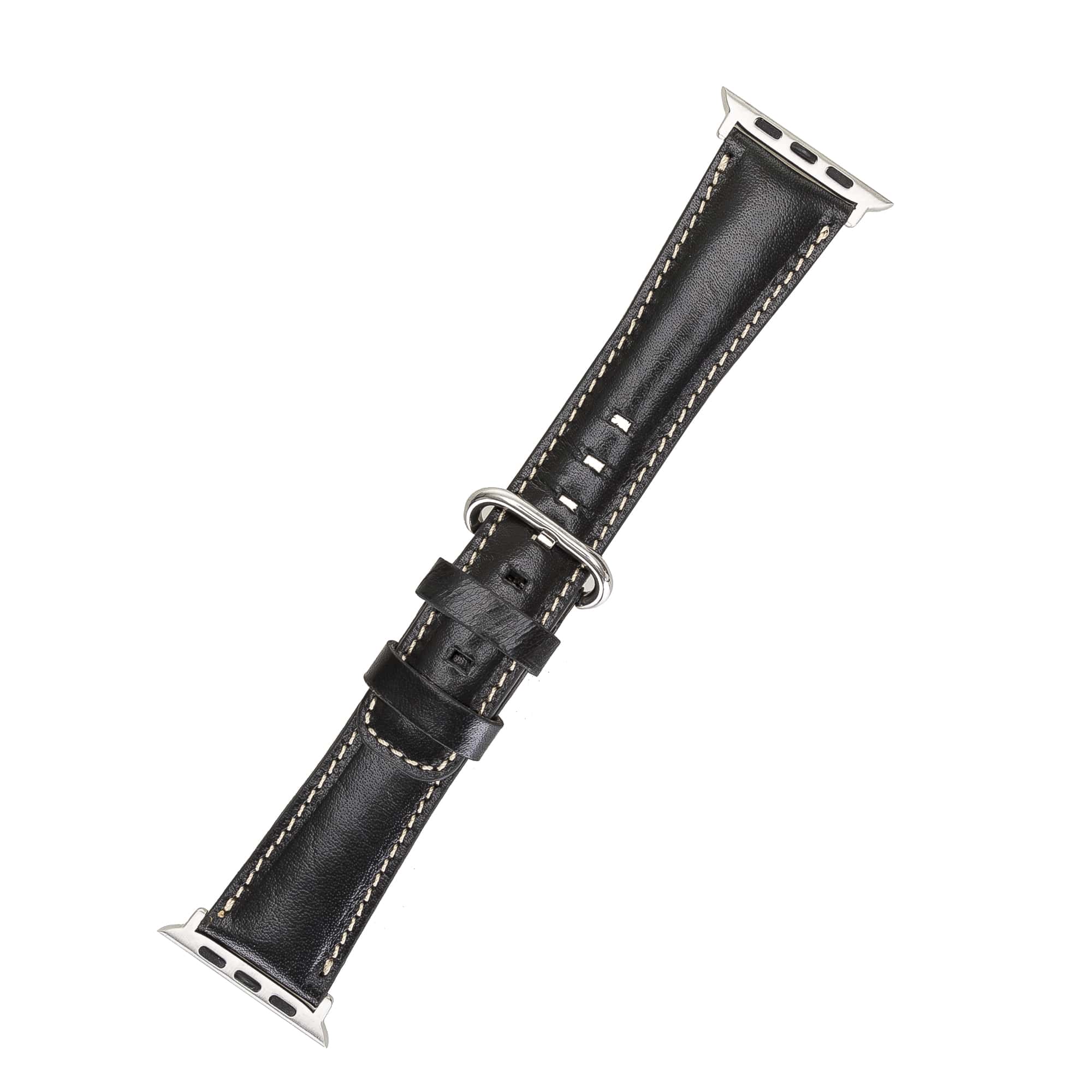 Oxford Black Genuine Leather Apple Watch Band Strap 38mm 40mm 42mm 44mm 45mm for All Series - Bomonti - 4