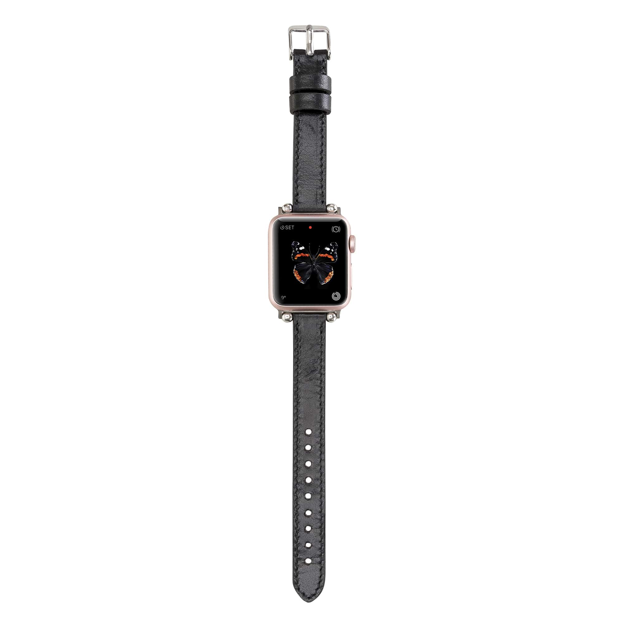 Sussex Black Genuine Leather Apple Watch Band Strap 38mm 40mm 42mm 44mm 45mm for All Series - Bomonti - 5