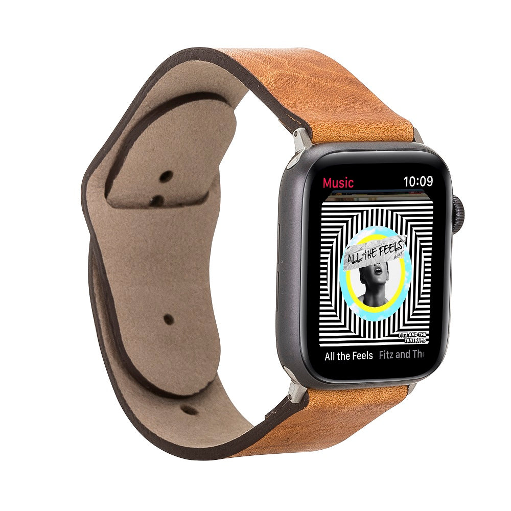 Wellington Elite Brown Genuine Leather Apple Watch Band Strap 38mm 40mm 42mm 44mm 45mm for All Series - Bomonti - 1