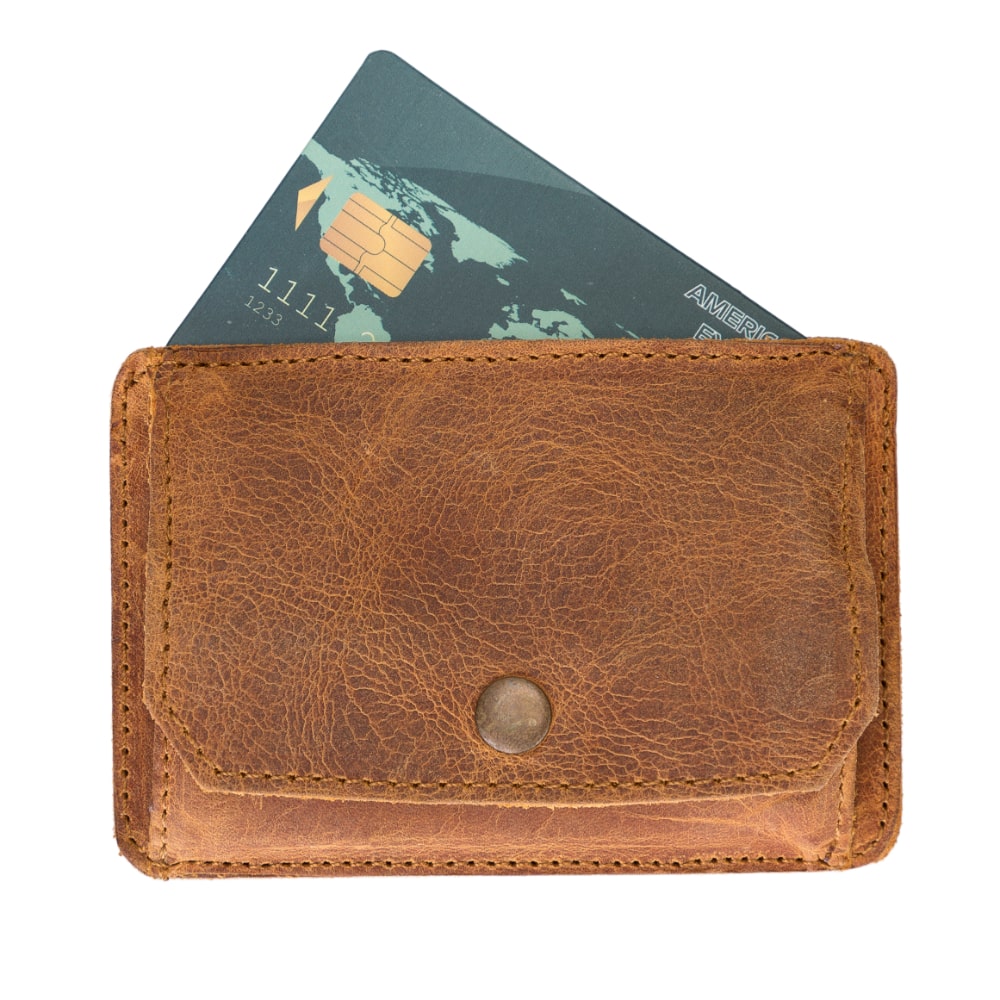 Brown Leather Minimalist Coin Wallet Purse - Bomonti - 3