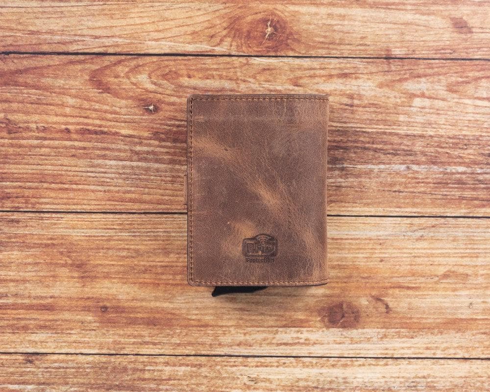 Brown Leather RFID Protection Credit Debit Pop Up Card Holder Wallet Case - Bomonti - 3