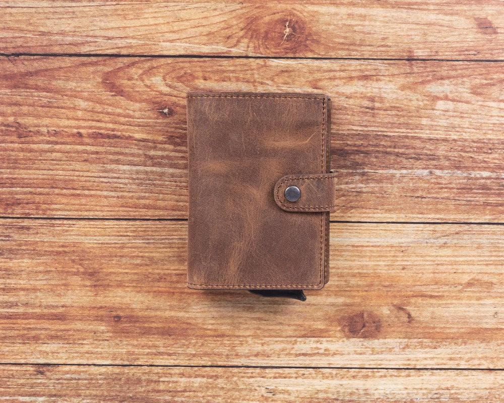 Brown Leather RFID Protection Credit Debit Pop Up Card Holder Wallet Case - Bomonti - 4