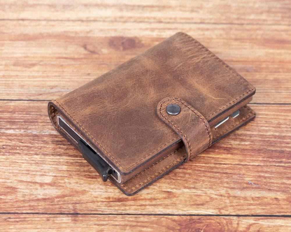 Brown Leather RFID Protection Credit Debit Pop Up Card Holder Wallet Case - Bomonti - 5