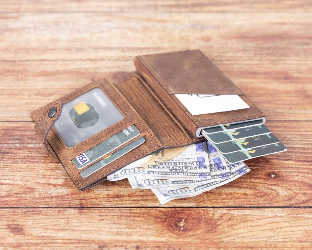 Brown Leather RFID Protection Credit Debit Pop Up Card Holder Wallet Case - Bomonti - 6