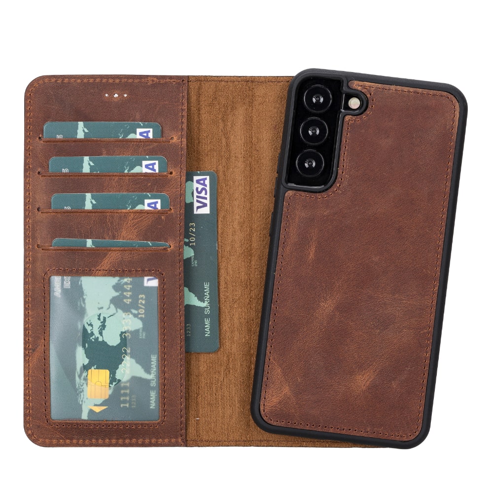Brown Leather Samsung Galaxy S22+ Wallet Case with Card Holder - Bomonti Leather - 4