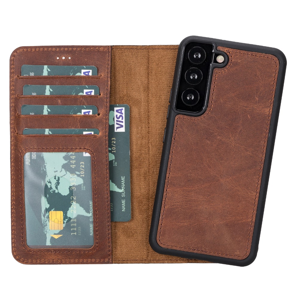 Brown Leather Samsung Galaxy S22 Wallet Case with Card Holder - Bomonti Leather - 4