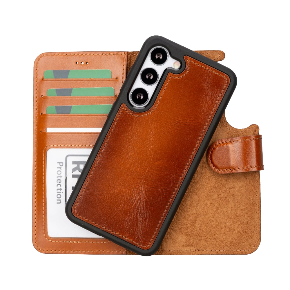 Brown Leather Samsung Galaxy S23 Detachable Wallet Card Holder Cover Case - Bomonti - 3