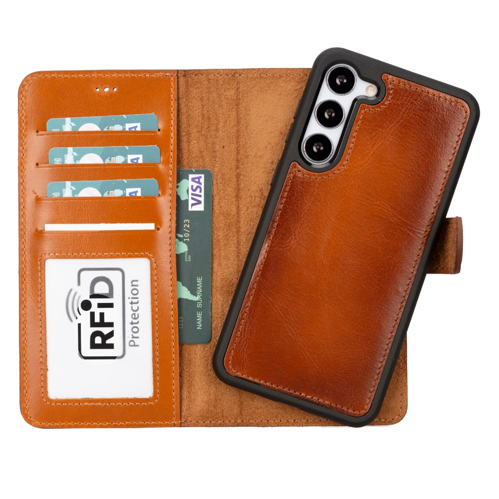 Brown Leather Samsung Galaxy S23 Plus Detachable Wallet Card Holder Cover Case - Bomonti - 1