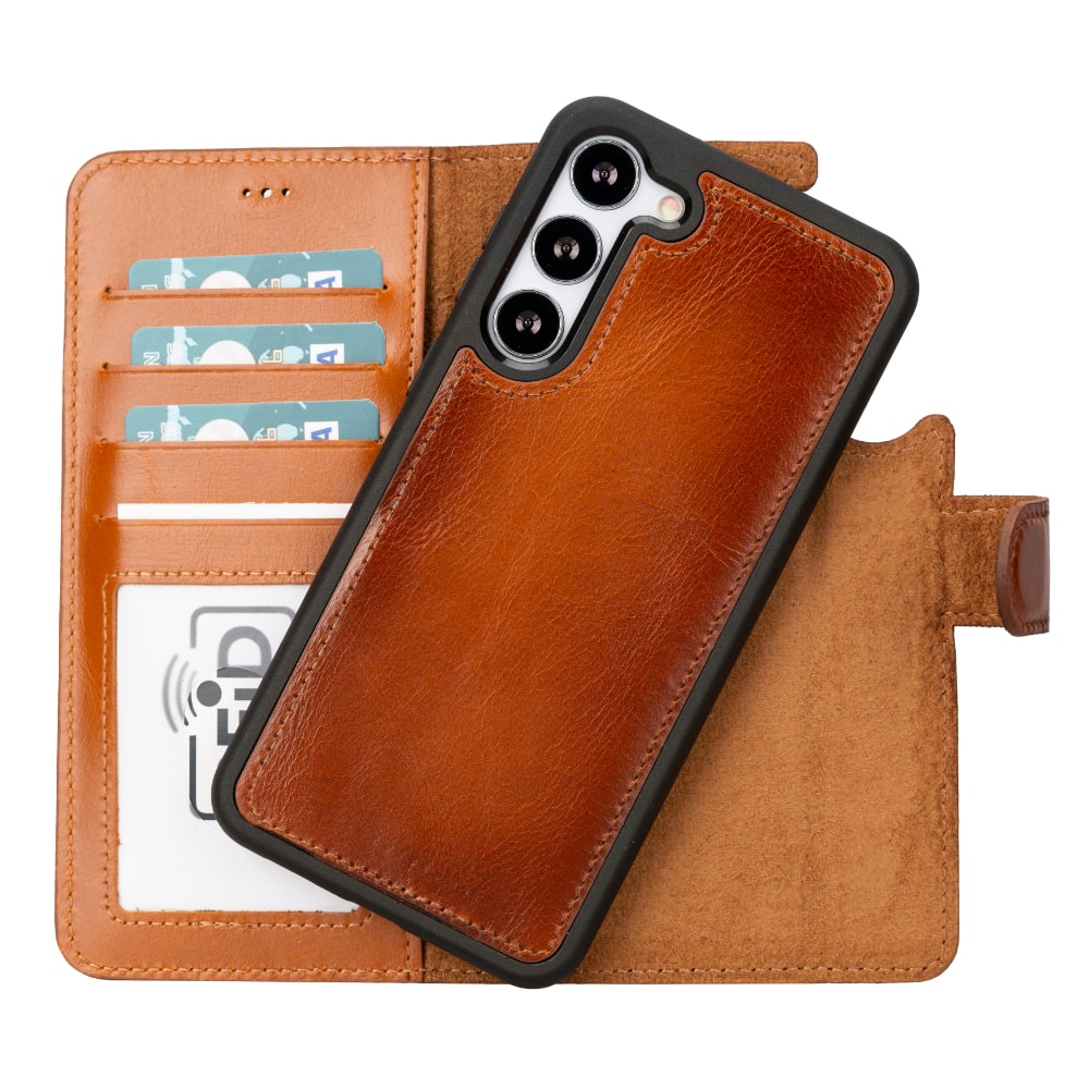Brown Leather Samsung Galaxy S23 Plus Detachable Wallet Card Holder Cover Case - Bomonti - 3