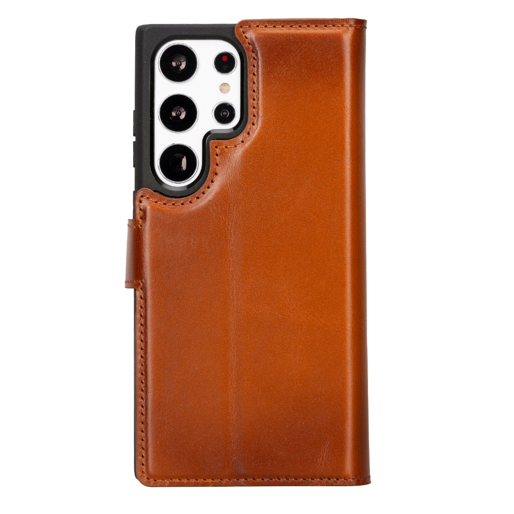 Brown Leather Samsung Galaxy S23 Ultra Detachable Wallet Card Holder Cover Case - Bomonti - 4