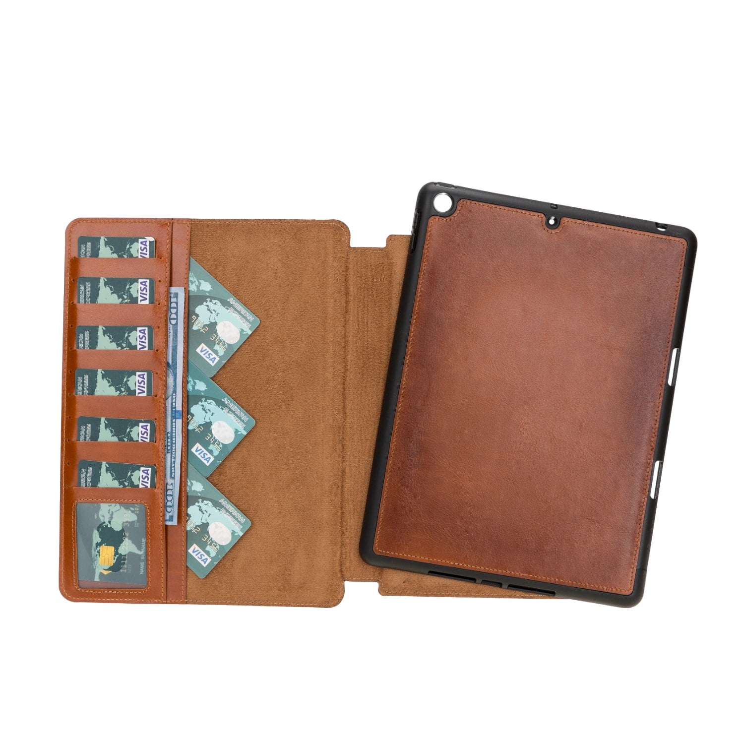 Brown Leather iPad 10.2 Inc Smart Folio Case with Apple Pen Holder - Bomonti - 1