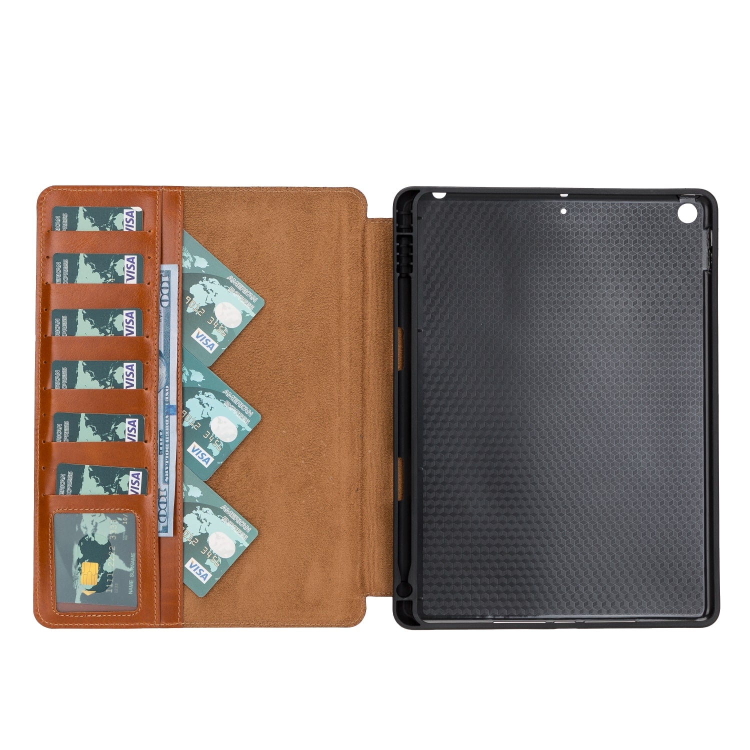 Brown Leather iPad 10.2 Inc Smart Folio Case with Apple Pen Holder - Bomonti - 2