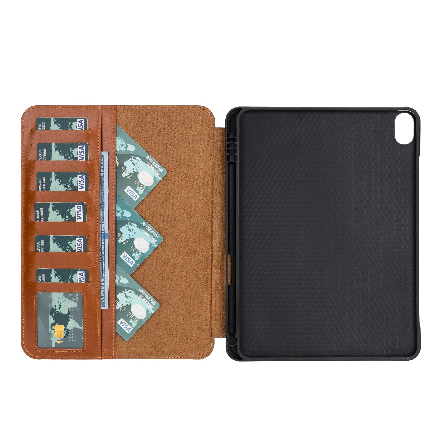 Brown Leather iPad Air 10.9 Inc Smart Folio Case with Apple Pen Holder - Bomonti - 2