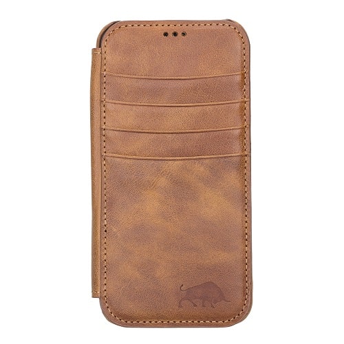 Rostar Brown Leather iPhone 13 Detachable Bi-Fold Wallet Case with MagSafe & Card Holder - Bomonti - 18
