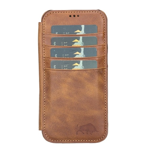 Rostar Brown Leather iPhone 13 Detachable Bi-Fold Wallet Case with MagSafe & Card Holder - Bomonti - 23
