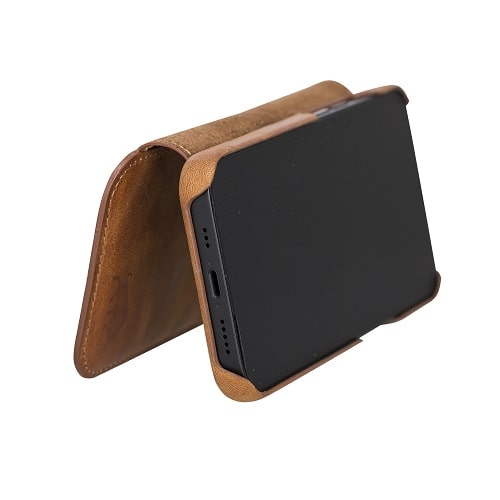 Rostar Brown Leather iPhone 13 Detachable Bi-Fold Wallet Case with MagSafe & Card Holder - Bomonti - 31