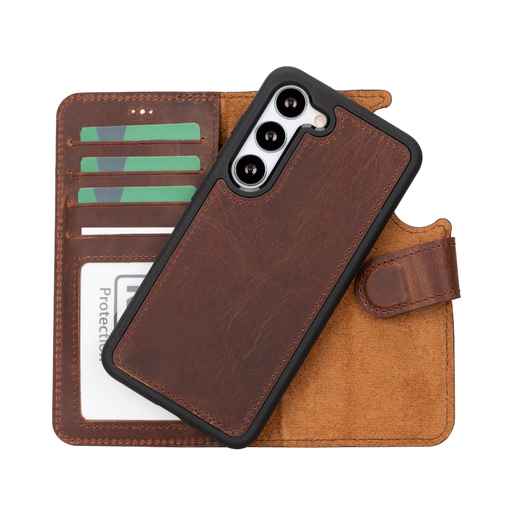 Tan Brown Leather Samsung Galaxy S23 Detachable Wallet Card Holder Cover Case - Bomonti - 3