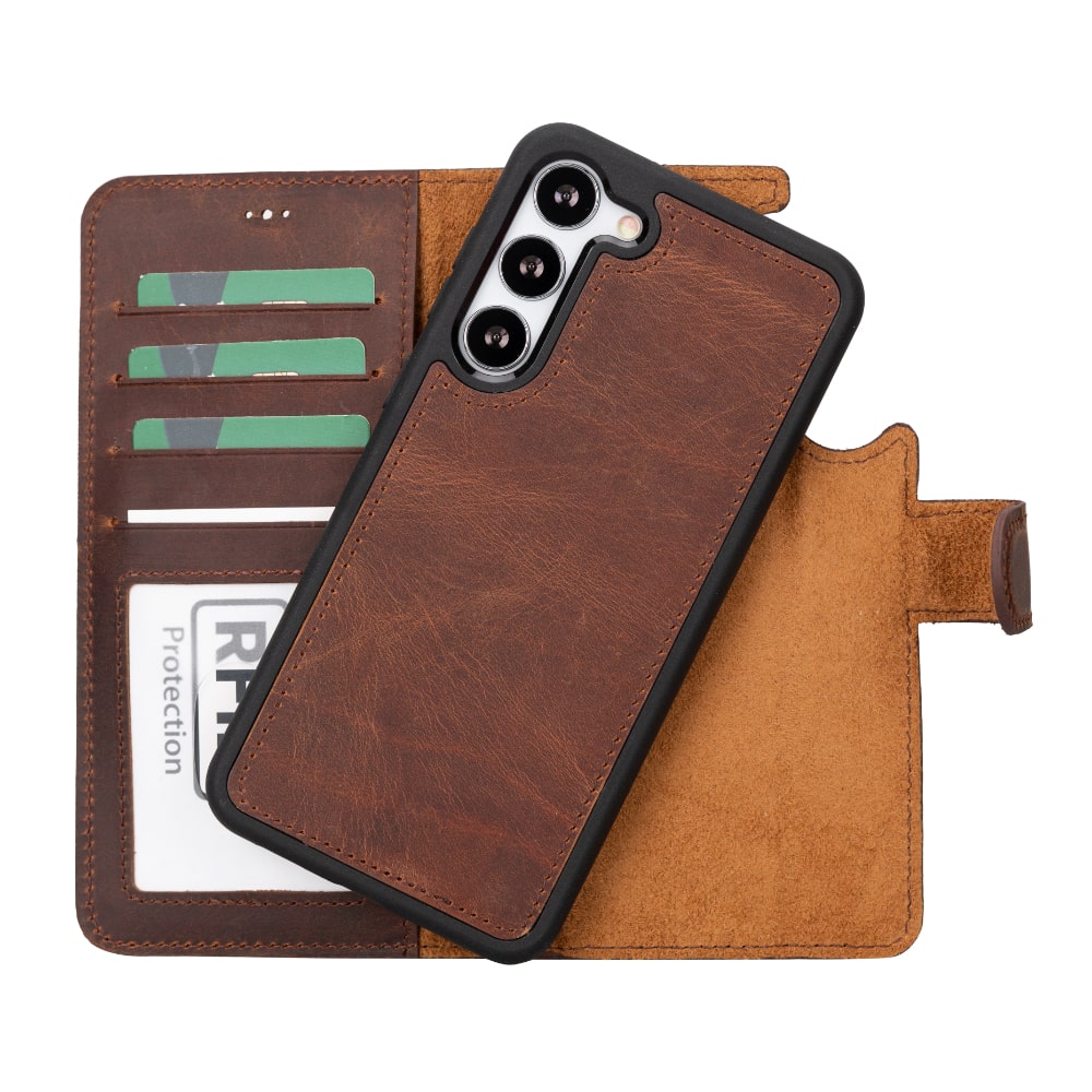 Tan Brown Leather Samsung Galaxy S23 Plus Detachable Wallet Card Holder Cover Case - Bomonti - 3