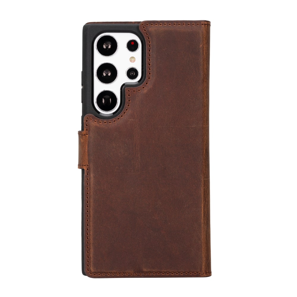 Tan Brown Leather Samsung Galaxy S23 Ultra Detachable Wallet Card Holder Cover Case - Bomonti - 4