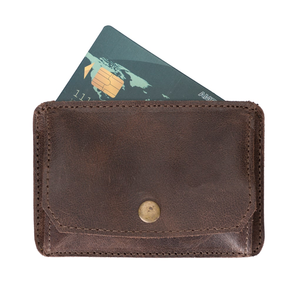 Dark Brown Leather Minimalist Coin Wallet Purse - Bomonti - 3