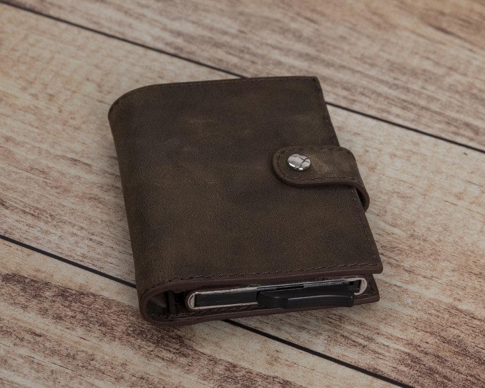 Dark Brown Leather RFID Protection Credit Debit Pop Up Card Holder Wallet Case - Bomonti - 2