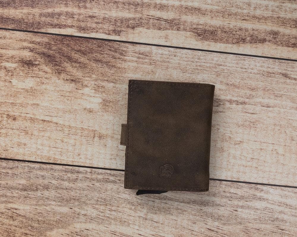 Dark Brown Leather RFID Protection Credit Debit Pop Up Card Holder Wallet Case - Bomonti - 5