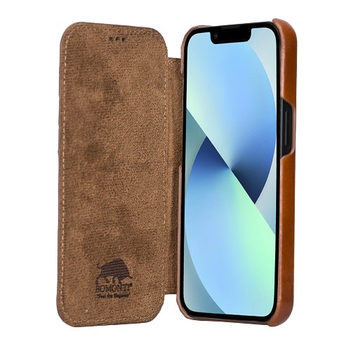 Rostar Golden Brown Leather iPhone 13 Mini Detachable Bi-Fold Wallet Case with MagSafe & Card Holder - Bomonti - 11