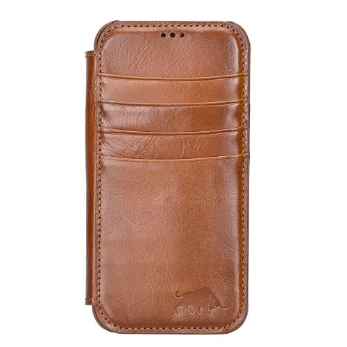Rostar Golden Brown Leather iPhone 13 Mini Detachable Bi-Fold Wallet Case with MagSafe & Card Holder - Bomonti - 1