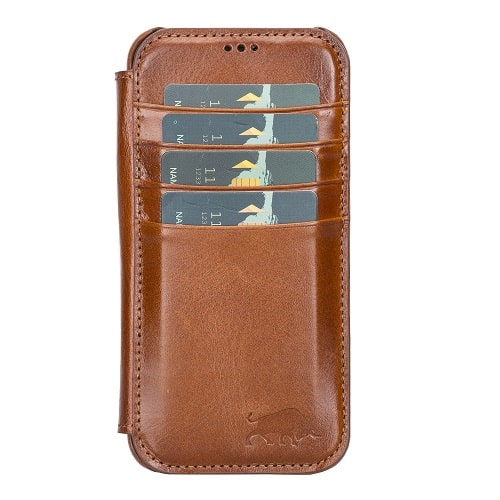 Rostar Golden Brown Leather iPhone 13 Mini Detachable Bi-Fold Wallet Case with MagSafe & Card Holder - Bomonti - 2