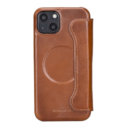 Rostar Golden Brown Leather iPhone 13 Mini Detachable Bi-Fold Wallet Case with MagSafe & Card Holder - Bomonti - 3