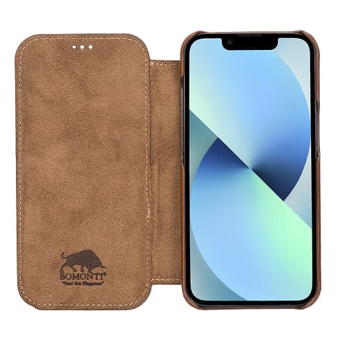 Rostar Golden Brown Leather iPhone 13 Mini Detachable Bi-Fold Wallet Case with MagSafe & Card Holder - Bomonti - 4