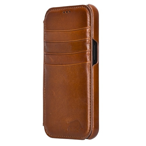 Rostar Golden Brown Leather iPhone 13 Mini Detachable Bi-Fold Wallet Case with MagSafe & Card Holder - Bomonti -7
