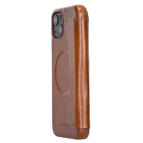 Rostar Golden Brown Leather iPhone 13 Mini Detachable Bi-Fold Wallet Case with MagSafe & Card Holder - Bomonti - 9