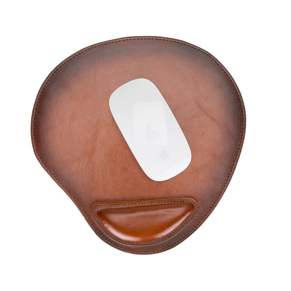 Ergonomic Brown Luxury Leather Mouse Pad with Wrist Rest Support and anti-slip - Bomonti - 1