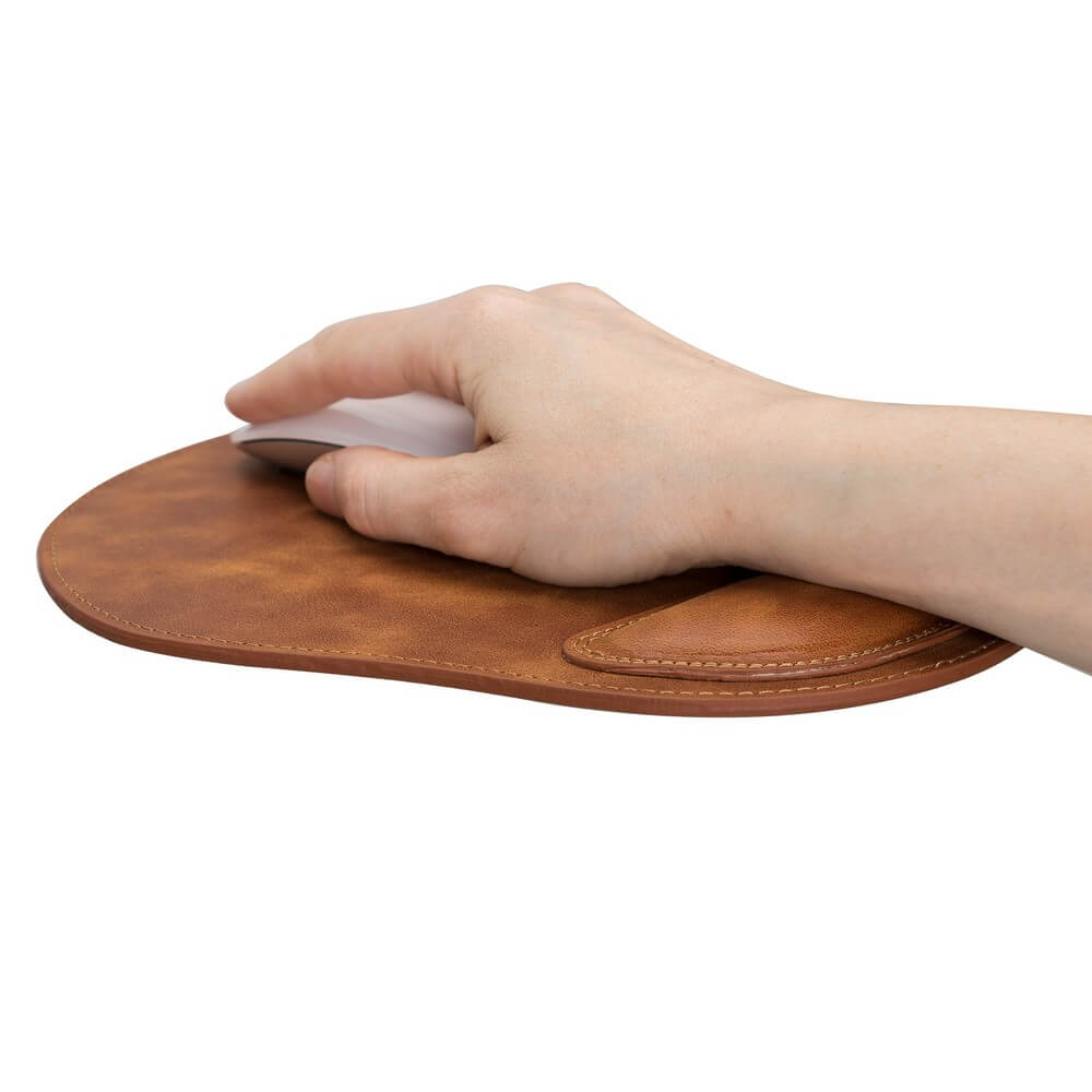Ergonomic Golden Brown Luxury Leather Mouse Pad with Wrist Rest Support and anti-slip - Bomonti - 2