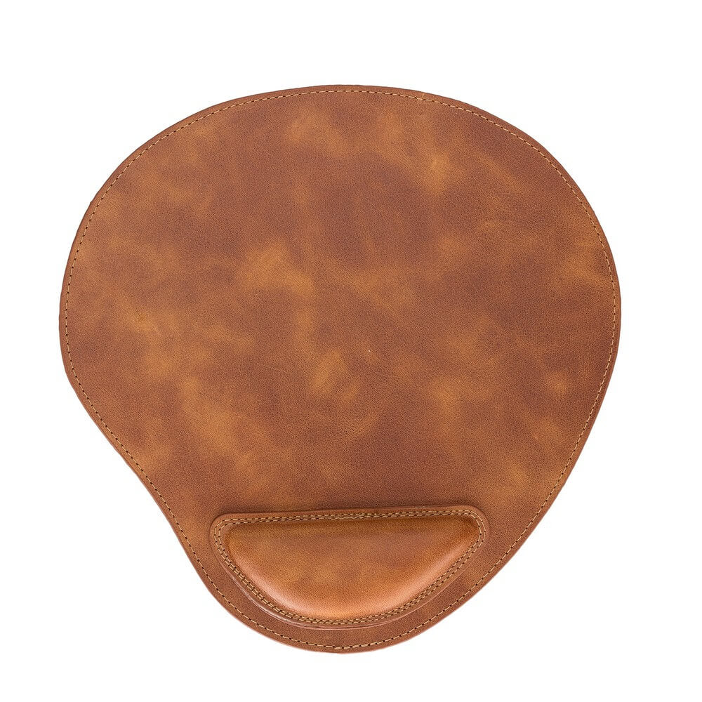 Ergonomic Golden Brown Luxury Leather Mouse Pad with Wrist Rest Support and anti-slip - Bomonti - 4