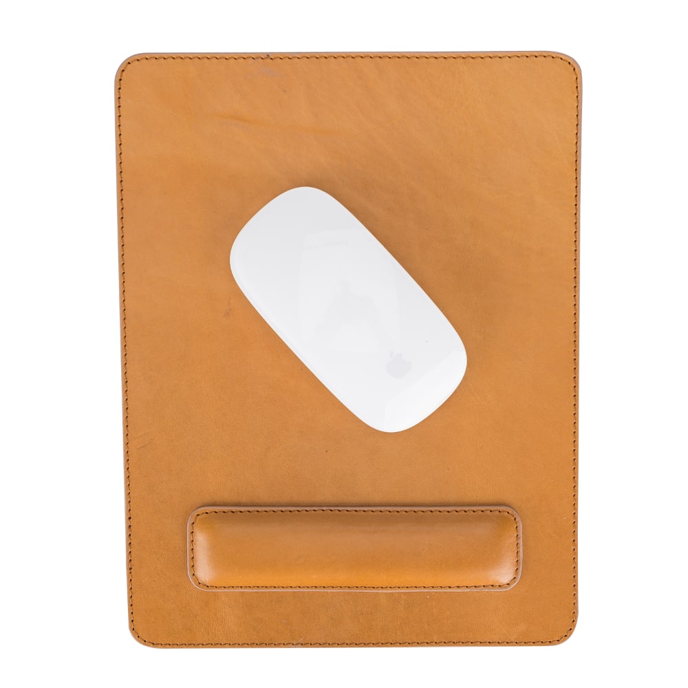 Ergonomic Golden Brown Luxury Leather Mouse Pad with Wrist Rest Support and anti-slip - Bomonti - 3