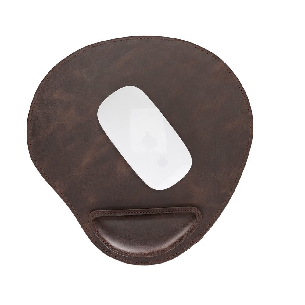 Ergonomic Heavy Brown Luxury Leather Mouse Pad with Wrist Rest Support and anti-slip - Bomonti - 1